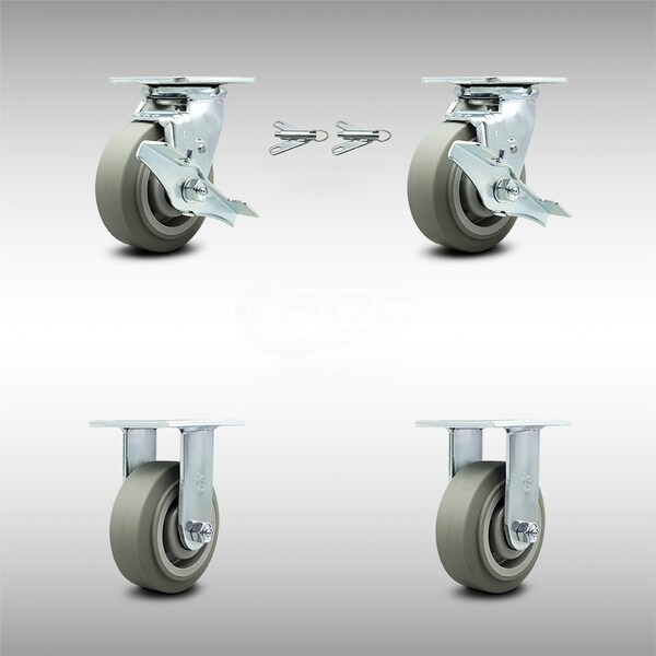 Service Caster 5 Inch Stainless Steel Thermoplastic Caster Set with 2 Brake/Swivel Lock 2 Rigid SCC-SS30S520-TPRRF-TLB-BSL-2-R-2 - main